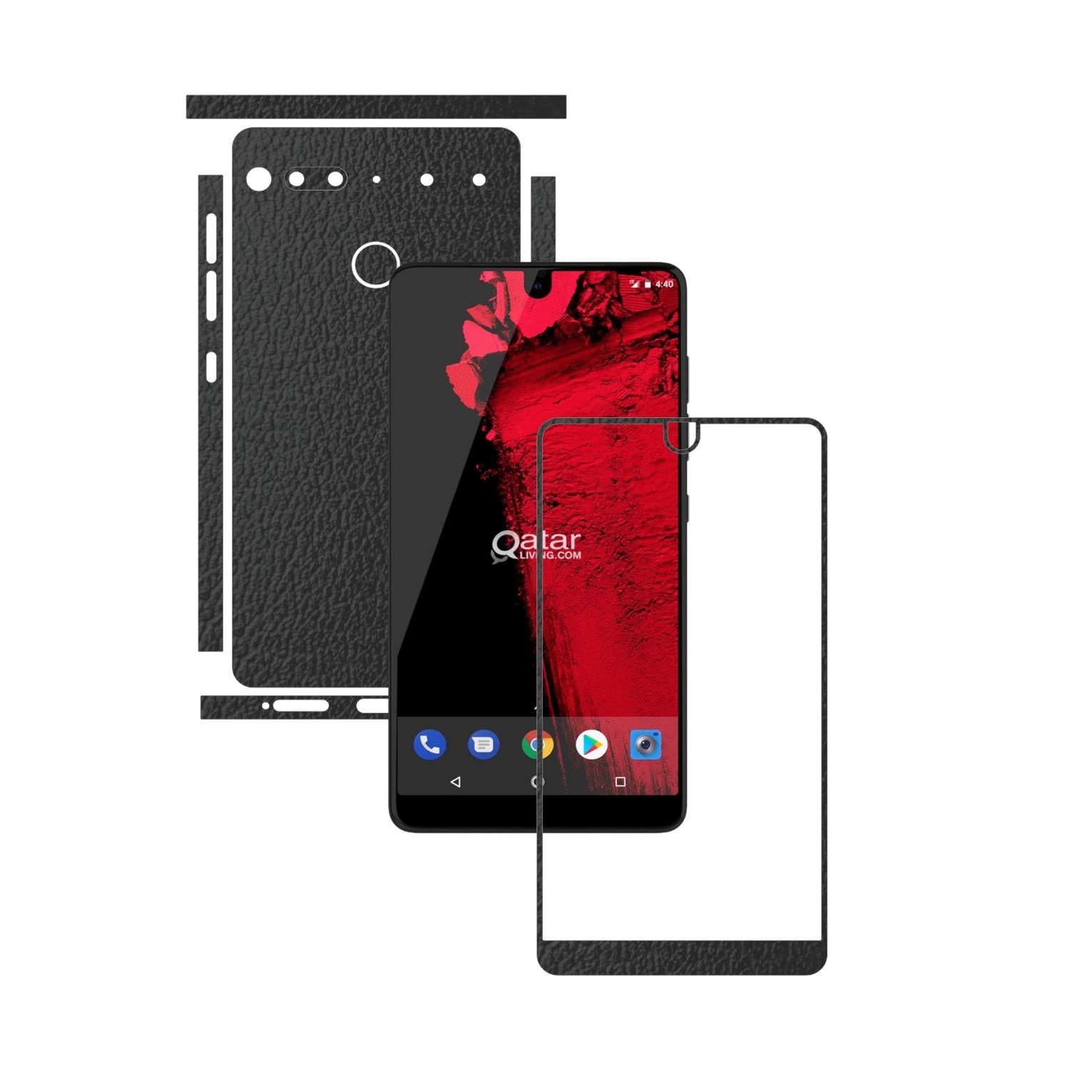 Folie Protectie Carbon Skinz pentru Essential Phone PH-1 - Piele Neagra Split Cut, Skin Adeziv Full Body Cover pentru Rama Ecran, Carcasa Spate si Laterale