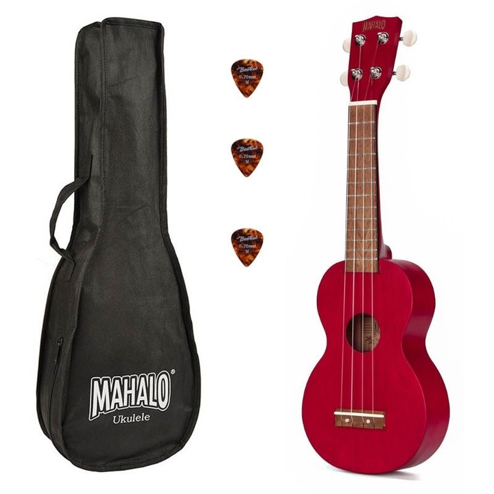 Soprano ukulele készlet Mahalo Kahiko MK1/TRD átlátszó piros 52cm-es toll