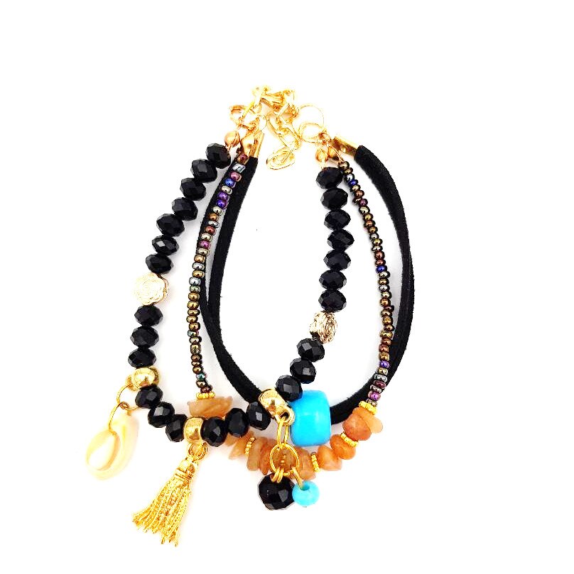 Bratara tip orientala,cu bile negre,20 cm reglabila