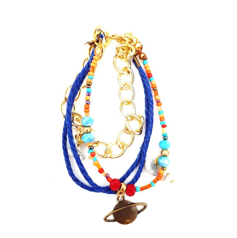 Bratara multipla ,portocaliu cu albastru,20 cm, reglabila