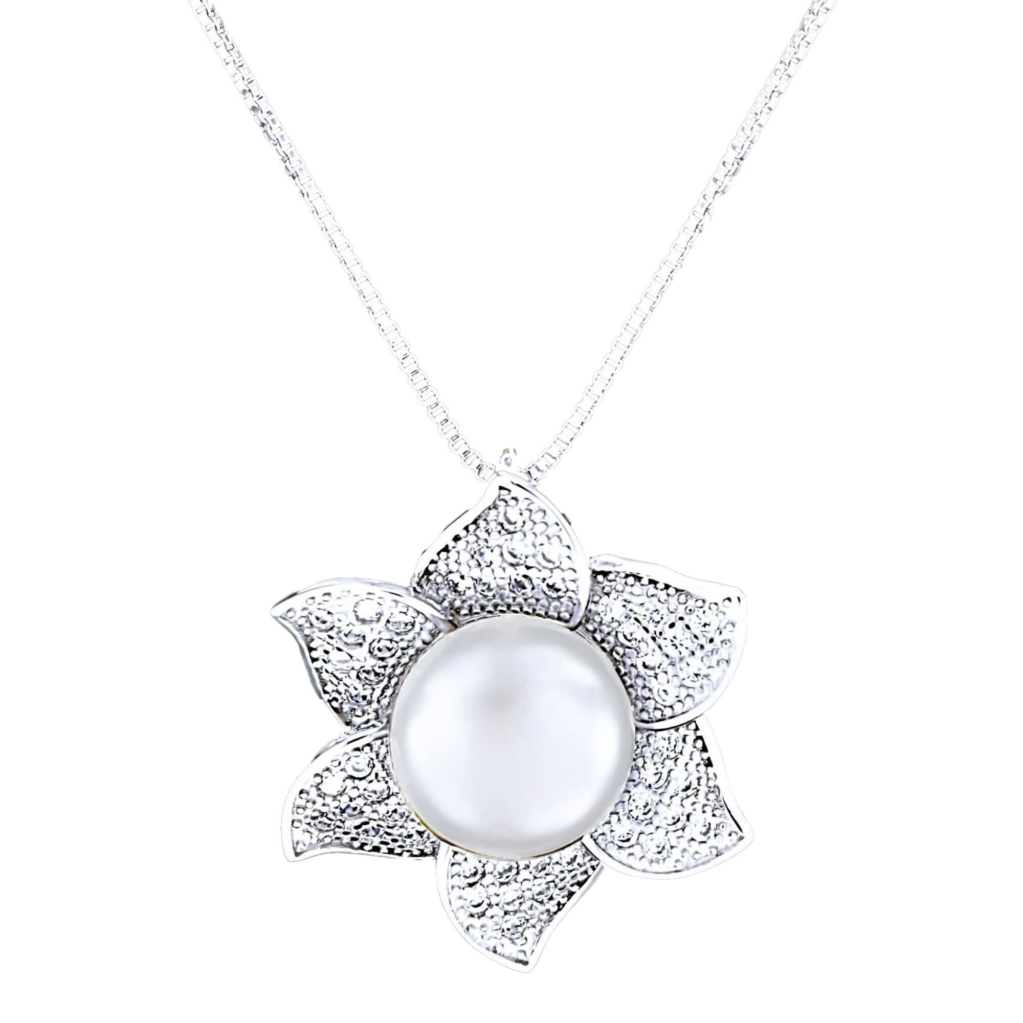 Colier din Argint 925 cu Perla Naturala si Diamante, Sunflower White
