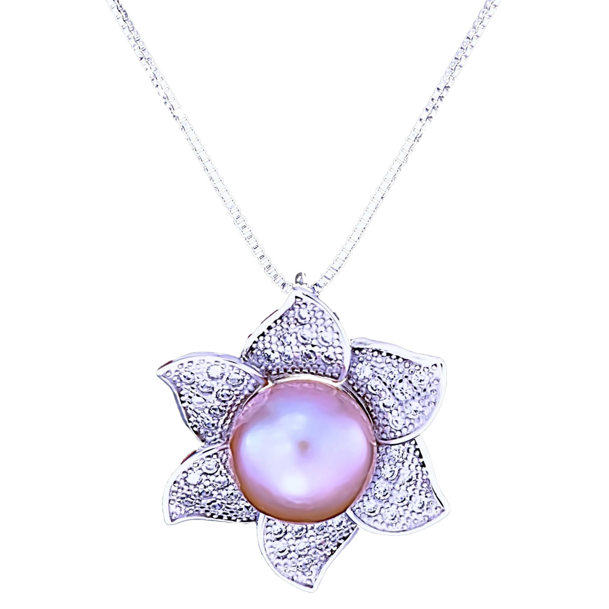 Colier din Argint 925 cu Perla Naturala si Diamante, Sunflower Purple