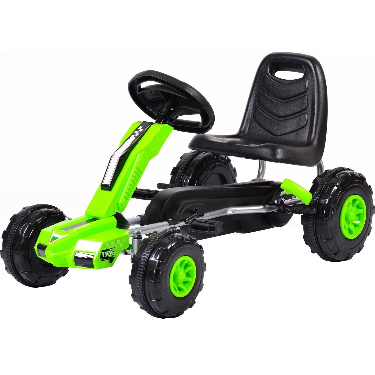 Kart cu pedale pentru copii NOVOKIDS® Thunder Kart PRO, Carena, Structura metalica, Frana de mana, Scaun Ajustabil, Mers cu spatele, Verde