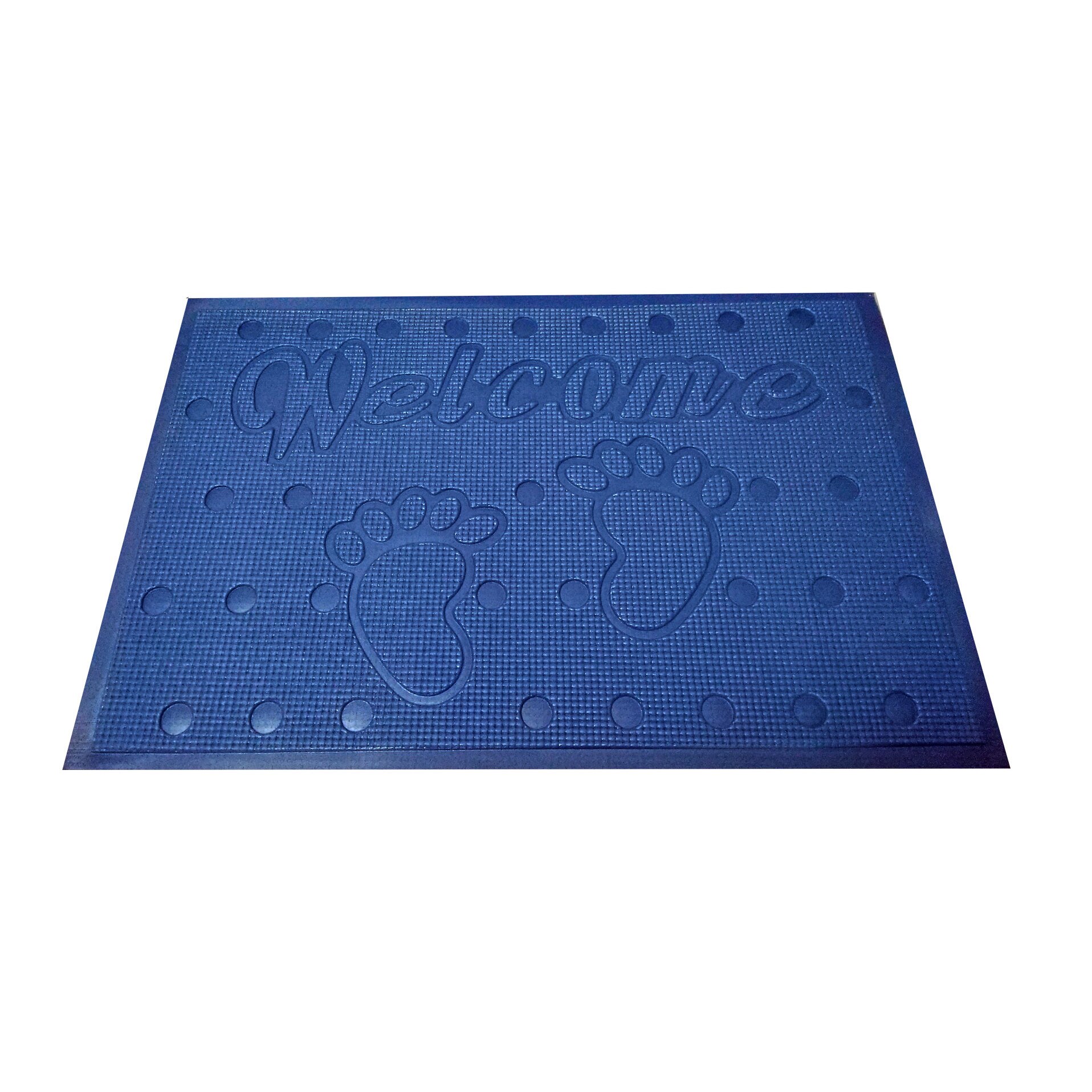 Covoras baie, tip antialunecare, 60x40cm, gramaj 200g, poliester, culoare albastru marin, model welcome