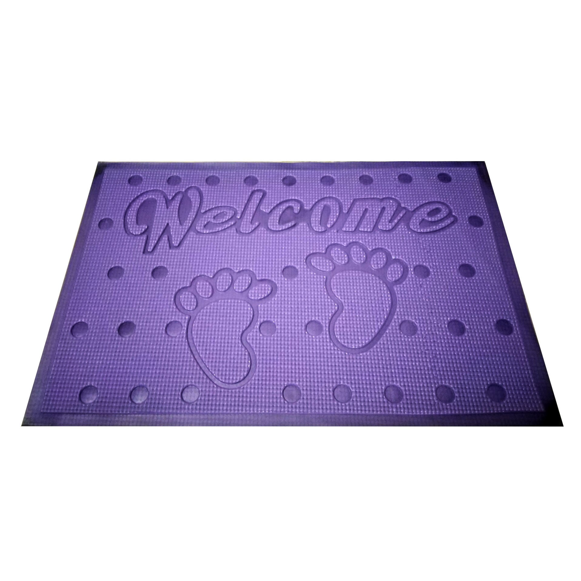 Covoras baie, tip antialunecare, 60x40cm, tip poliester, gramaj 100g, grosime 2 mm, model mov welcome