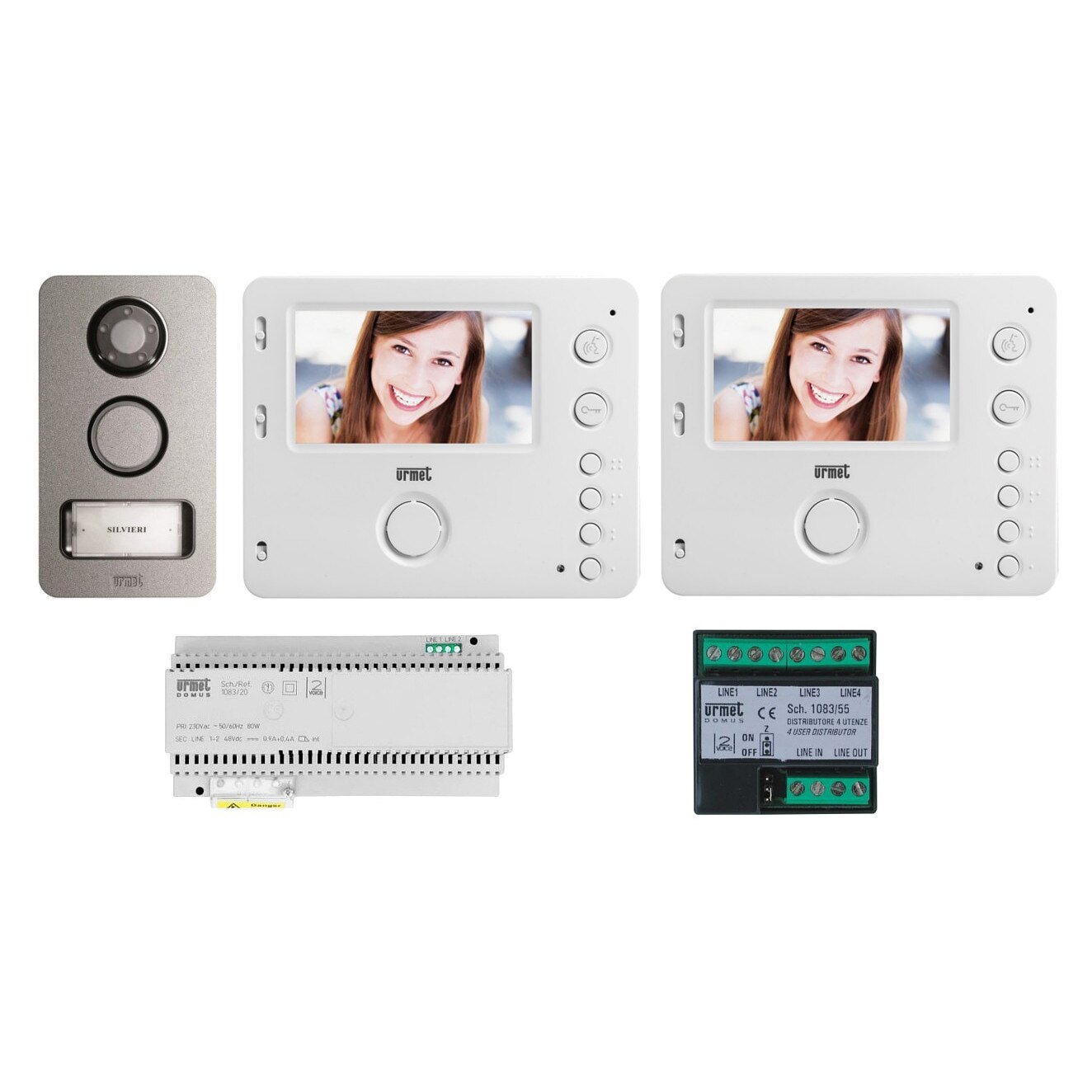 Kit videointerfon, Urmet 1722/84, 2 fire, pentru 2 familii post de exterior Mikra, post de interior Miro