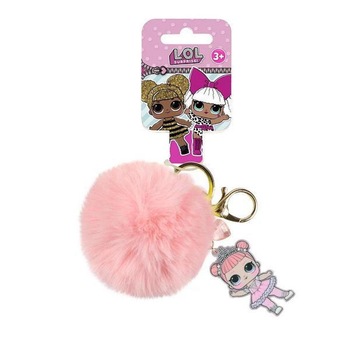 Breloc LOL Surprise cu logo papusa LOL si puf colorat pentru ghiozdane sau chei, Roz prafuit Breloc LOL Surprise cu logo papusa LOL si puf colorat pentru ghiozdane sau chei, Roz prafuit