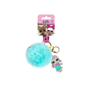 Breloc LOL Surprise cu logo papusa LOL si puf colorat pentru ghiozdane sau chei, bleu Breloc LOL Surprise cu logo papusa LOL si puf colorat pentru ghiozdane sau chei, bleu