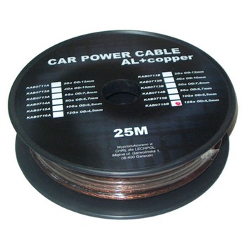 Cablu de putere din aluminiu + cupru 4GA, 3.31 x 4.5 mm, 25 m, Negru Cablu de putere din aluminiu + cupru 4GA, 3.31 x 4.5 mm, 25 m, Negru