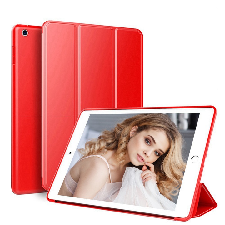 Husa Tableta Smart Cover Apple Ipad 2/3/4th Gen 9,7Inch, Ipad Case 2nd/3rd/4th 9.7Inch Protejeaza 360 Deluxe Red + Contur Buze