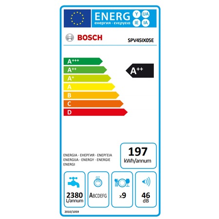 Masina de spalat vase incorporabila Bosch SPV45IX05E, 9 seturi, 5 programe, 45 cm, Clasa A++