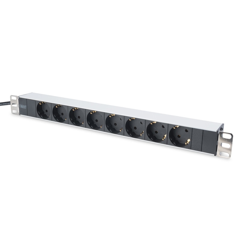 PDU din aluminiu , Digitus , 8 prize Schuko 16A , negru cu argintiu