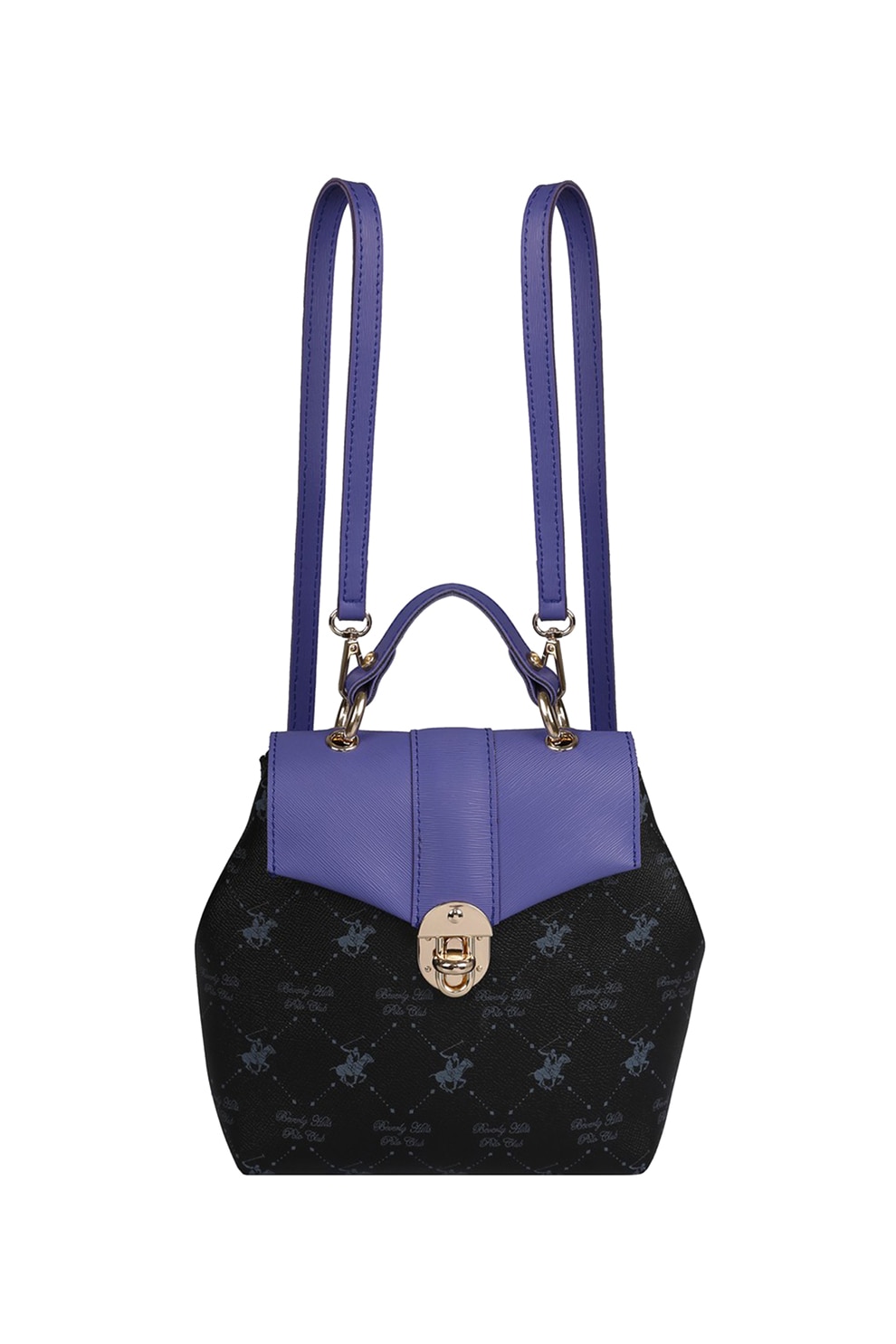 Beverly Hills Polo Club, Rucsac de piele ecologica, cu model logo, Negru/Lila