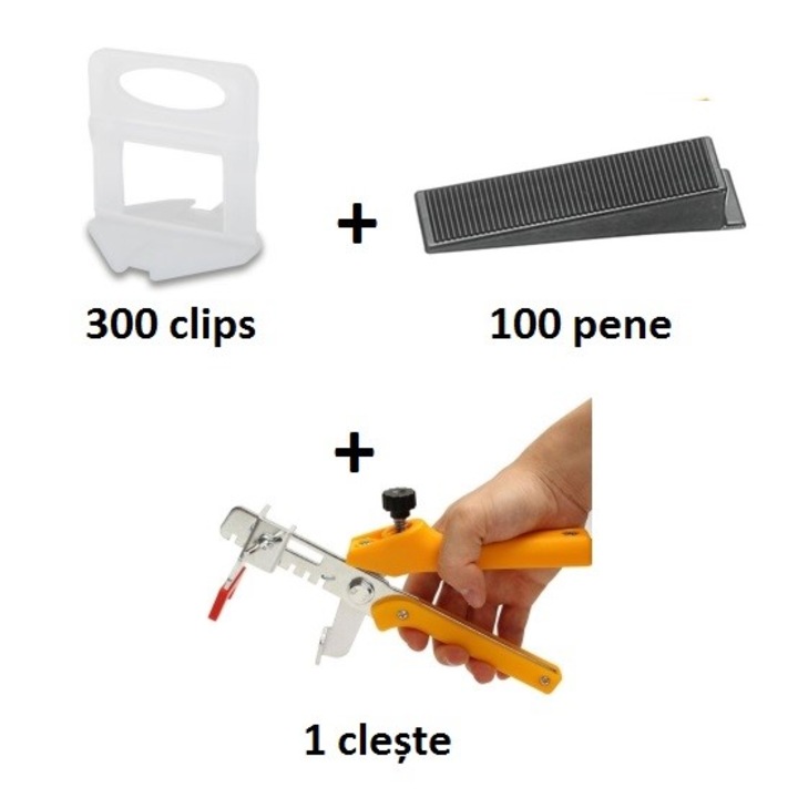 Pachet nivelare gresie STAR 3 - 300 clips 0.5 mm, 100 pene, 1 cleste metalic