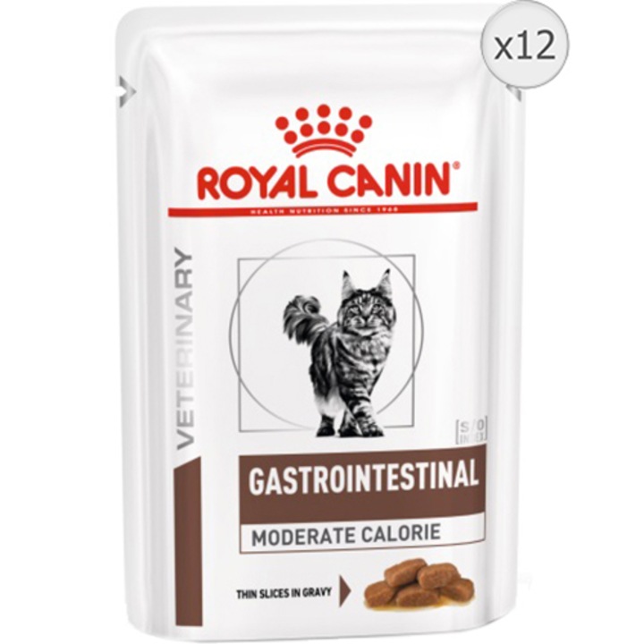 Hrana dietetica pentru pisici Royal Canin, Gastrointestinal Moderate Calorie, 12 buc x 85 g