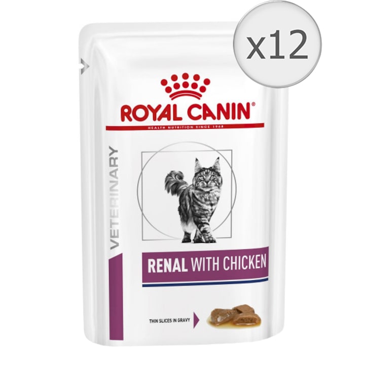 Hrana dietetica pentru pisici Royal Canin, Renal cu Pui, 12 buc x 85 g