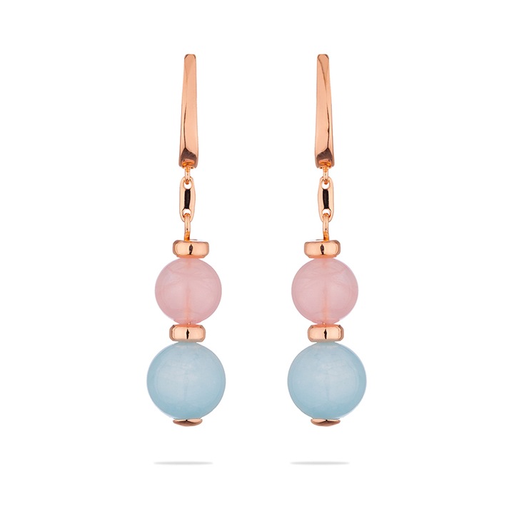 Cercei Swan Pearls GL1258E, Cuart roz/Aquamarine, Argint 925