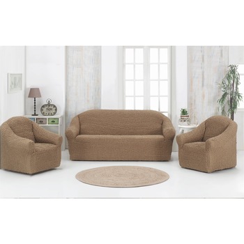 Huse universale set canapea 3 locuri si 2 fotolii elastice si creponate Fara Volane culoare capucino 311 Huse universale set canapea 3 locuri si 2 fotolii elastice si creponate Fara Volane culoare capucino 311