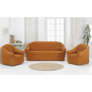 Huse universale set canapea 3 locuri si 2 fotolii elastice si creponate Fara Volane culoare mustar 311 Huse universale set canapea 3 locuri si 2 fotolii elastice si creponate Fara Volane culoare mustar 311