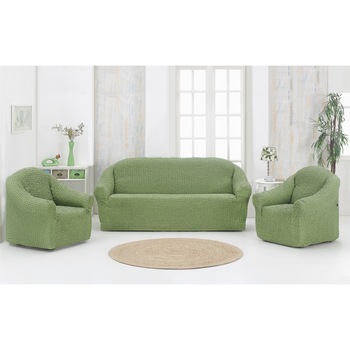 Huse universale set canapea 3 locuri si 2 fotolii elastice si creponate Fara Volane culoare verde 311 Huse universale set canapea 3 locuri si 2 fotolii elastice si creponate Fara Volane culoare verde 311