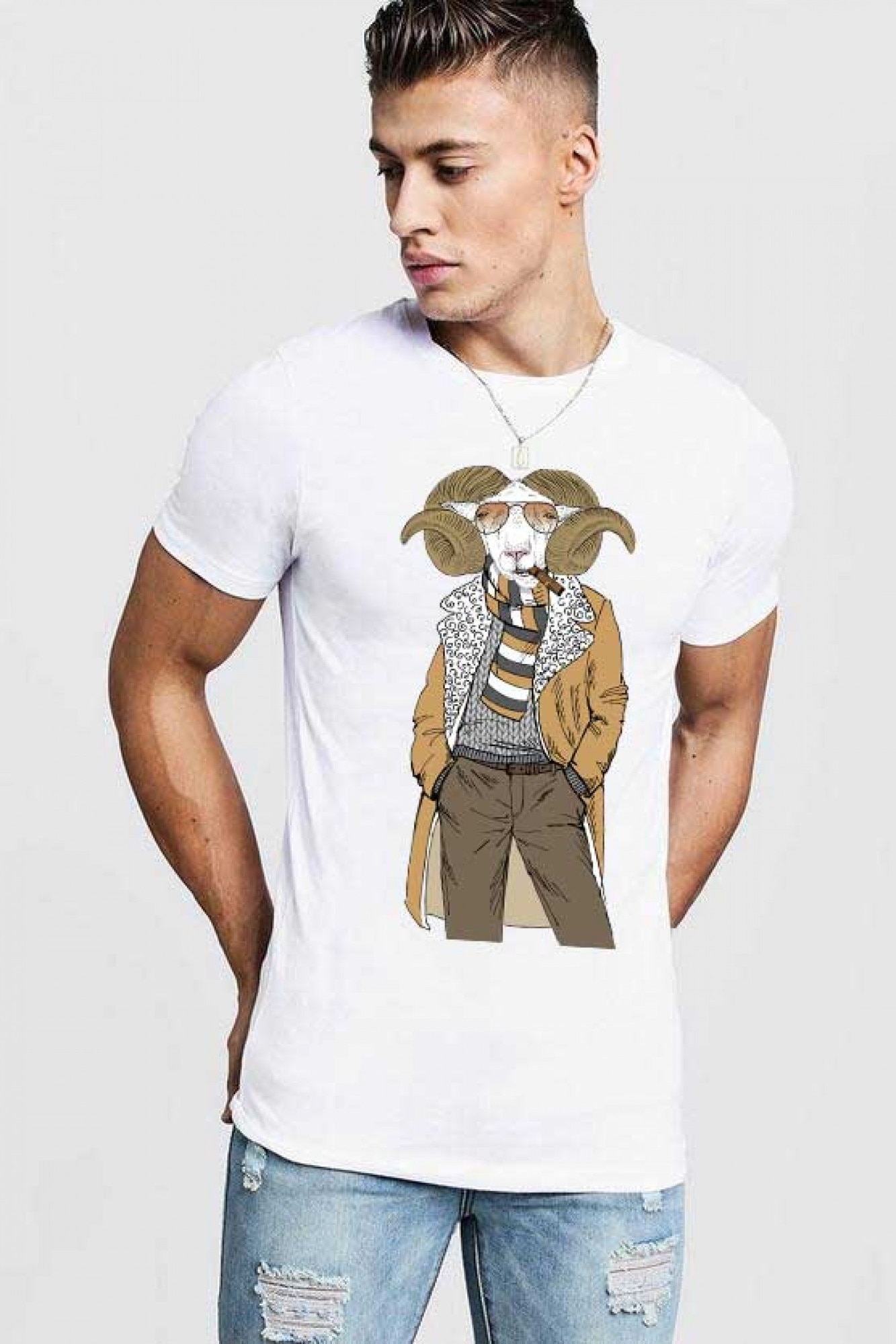 Tricou barbati alb - Berbec Fashion