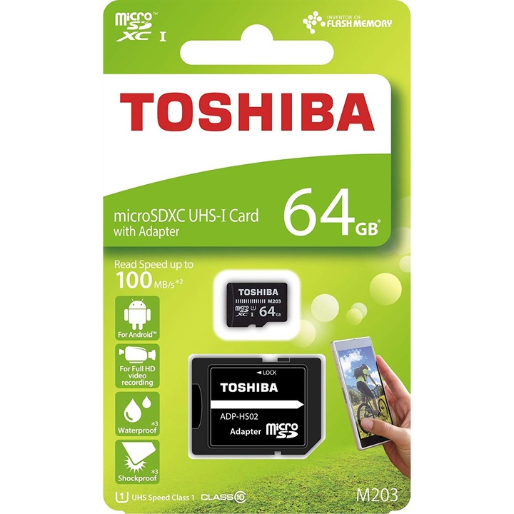 Карта памет Toshiba M203, MicroSD, 64GB, UHS I U1 + Adaptor