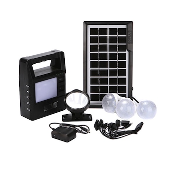 Kit solar voltaic portabil Gdplus, USB, 3 becuri, acumulator reincarcabil, functie incarcare Kit solar voltaic portabil Gdplus, USB, 3 becuri, acumulator reincarcabil, functie incarcare