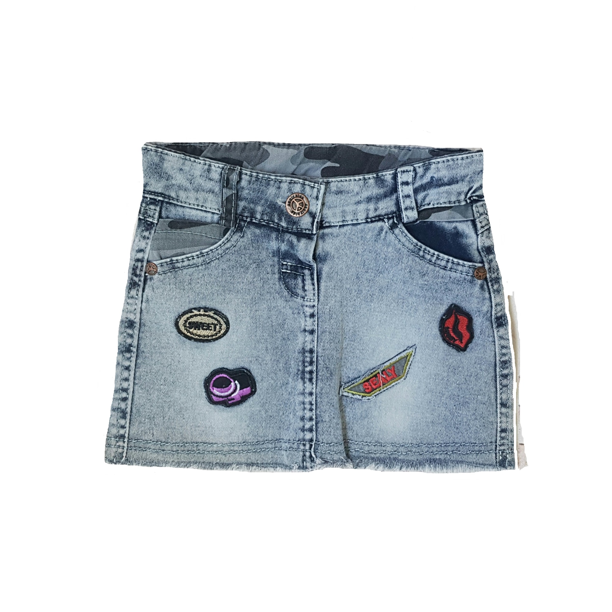 Fusta scurta denim cu aplicatii decorative