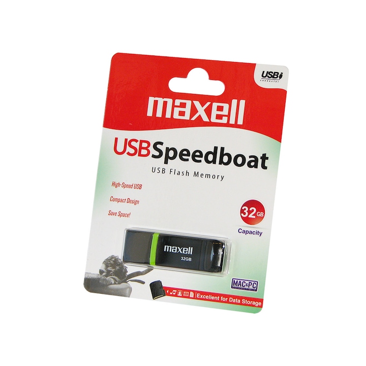 MAXELL Speedboat USB memória, USB 2.0, 32 GB, fekete