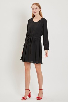 Vila, Rochie mini evazata, cu cordon in talie, Negru Vila, Rochie mini evazata, cu cordon in talie, Negru