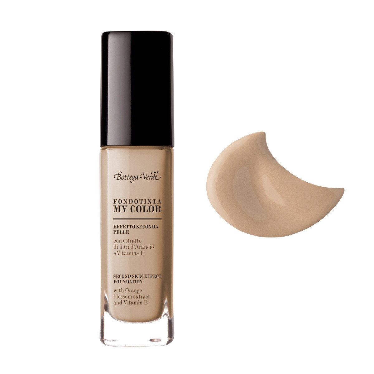 Fond de ten, efect de piele perfecta, cu extract de floare de portocal si vitamina E, bej migdala - My color, 30 ML, Bottega Verde