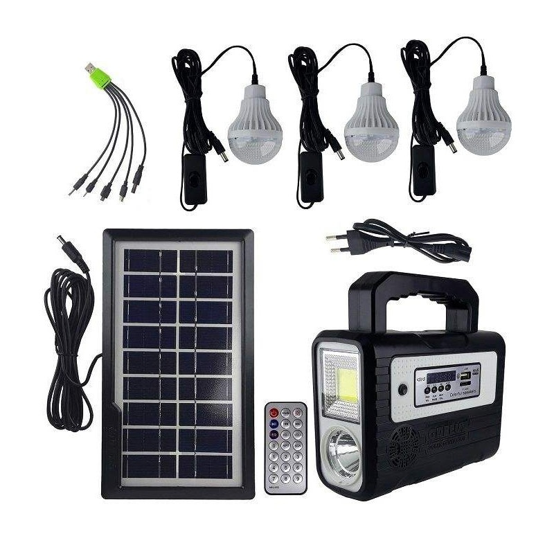 Kit solar portabil Gdplus GD-8028COB, USB, 3 becuri, acumulator reincarcabil