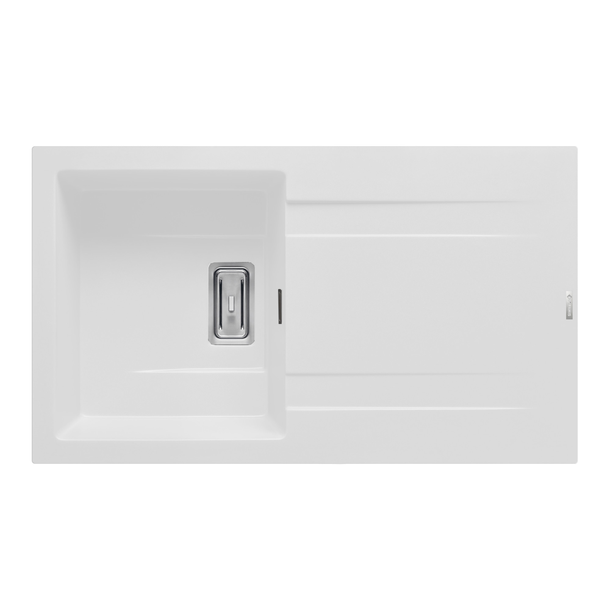 Chiuveta granit Pyramis KARTESIO Plus 860x500, 1 cuva si 1 picurator, adancime 200mm, reversibila, valva dreptunghiulara, finisaj pyragranite snow