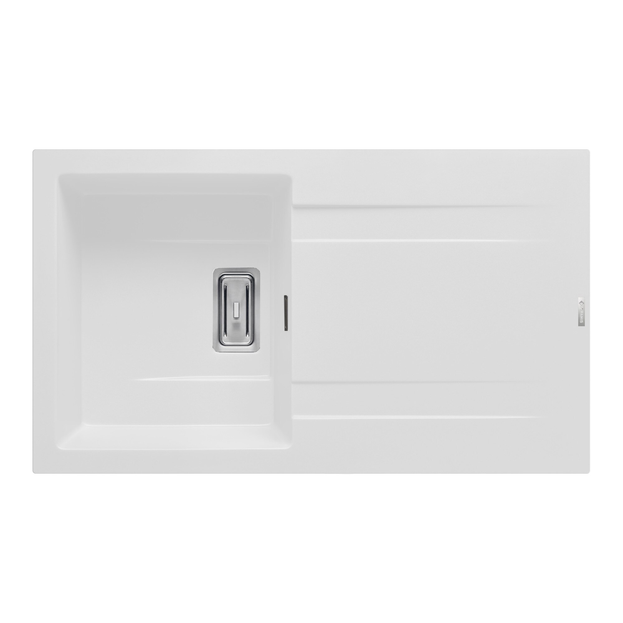 Chiuveta granit Pyramis KARTESIO Plus 860x500, 1 cuva si 1 picurator, adancime 200mm, reversibila, valva dreptunghiulara, finisaj pyragranite snow