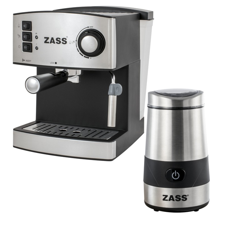 Pachet espressor manual Zass ZEM 04 cu rasinta de cafea Zass ZCG 07