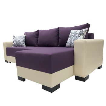 Coltar extensibil Leon, Reversibil, Lada depozitare, 244x148x90 cm Crem/Mov Coltar extensibil Leon, Reversibil, Lada depozitare, 244x148x90 cm Crem/Mov