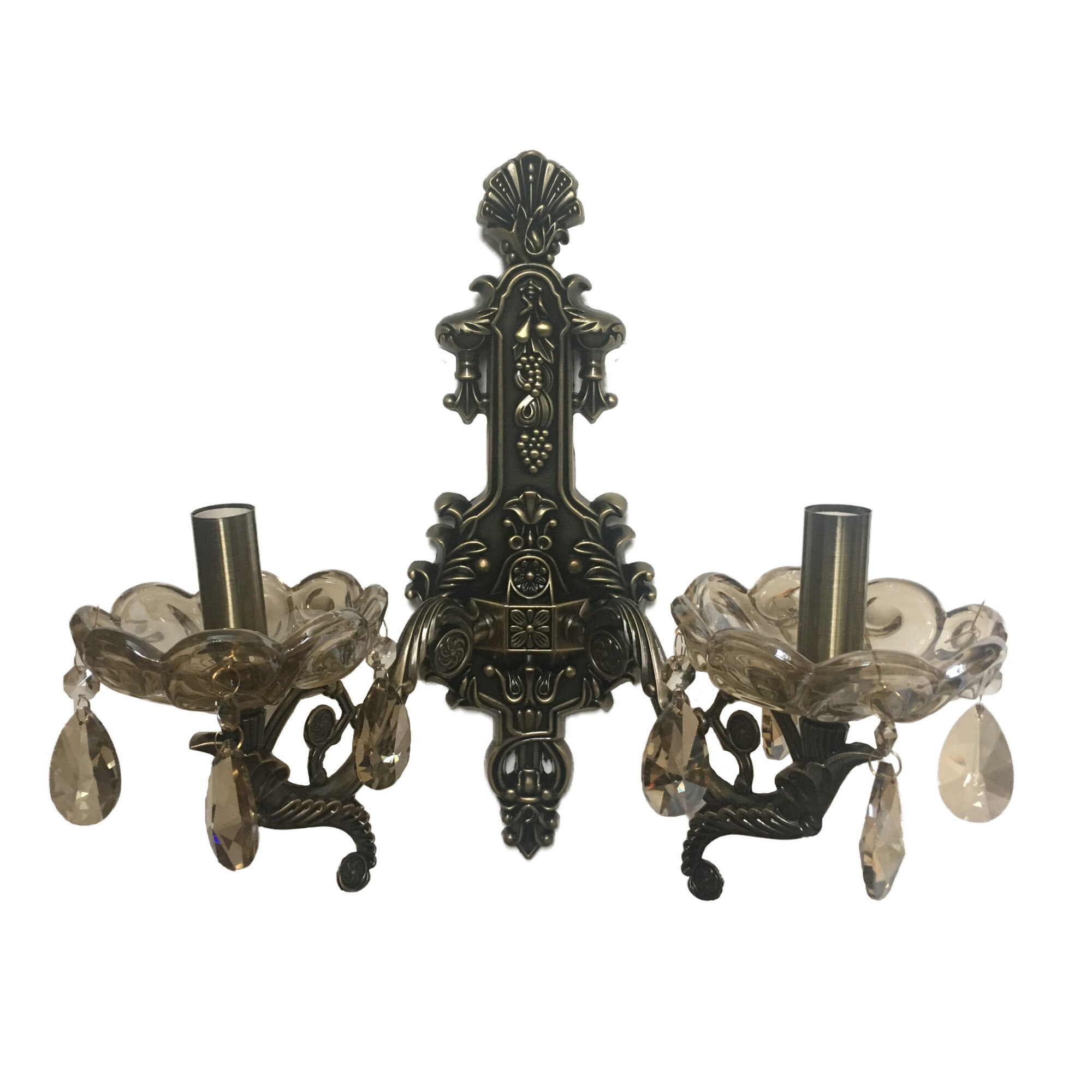 Aplica dc 8043/2, schelet bronz antic, metal sticla si cristal, 2*e14