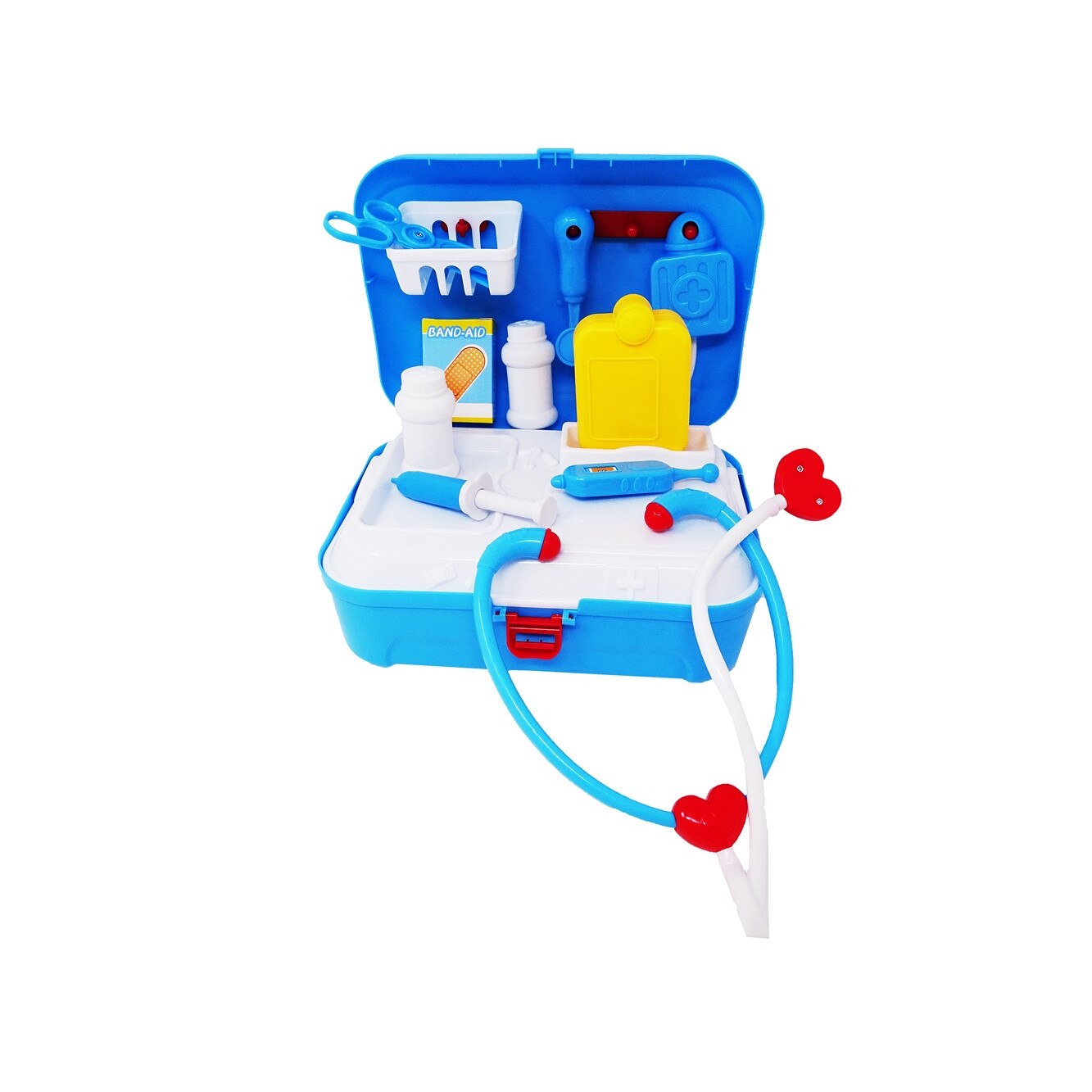 Set doctor cu diverse accesorii intr-un ghiozdanel albastru pentru copii