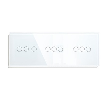 Intrerupator Smart Touch triplu+triplu+triplu cap scara/cruce WiFi compatibil cu Alexa, Google Home, IFTTT Alb Intrerupator Smart Touch triplu+triplu+triplu cap scara/cruce WiFi compatibil cu Alexa, Google Home, IFTTT Alb