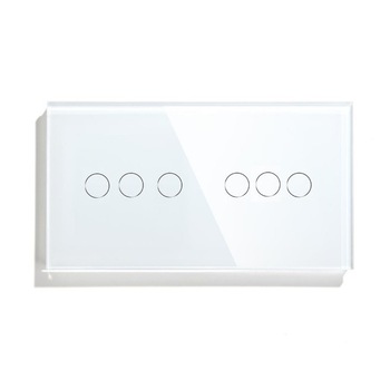 Intrerupator Smart Touch triplu+triplu cap scara/cruce WiFi compatibil cu Alexa, Google Home, IFTTT Alb Intrerupator Smart Touch triplu+triplu cap scara/cruce WiFi compatibil cu Alexa, Google Home, IFTTT Alb