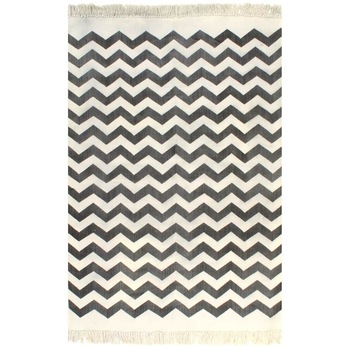 Covor model Kilim lucrat manual, vidaXL, Bumbac 100%, 160 x 230 cm, Alb/Negru Covor model Kilim lucrat manual, vidaXL, Bumbac 100%, 160 x 230 cm, Alb/Negru