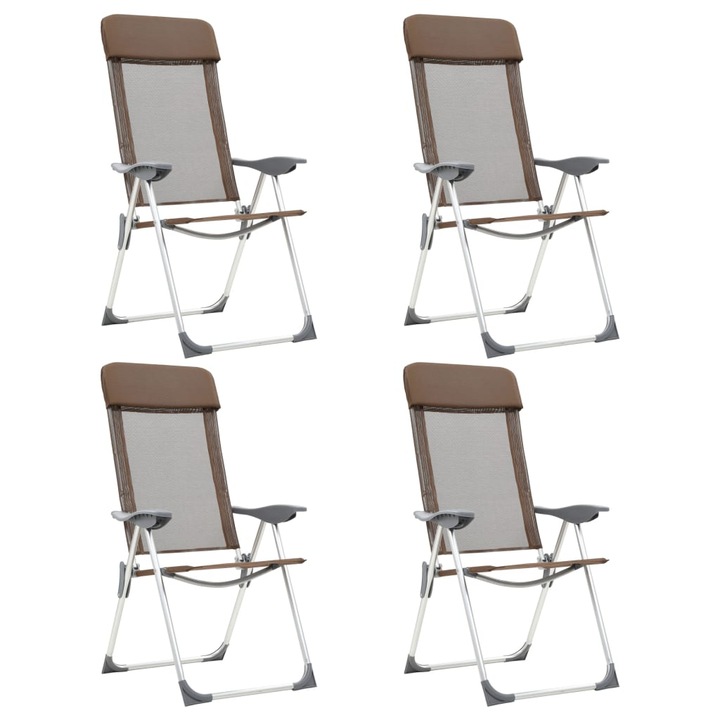 Set 4 scaune camping pliabile Zakito Europe, aluminiu, reglabile 5 pozitii, maro, 57x73.5x111cm
