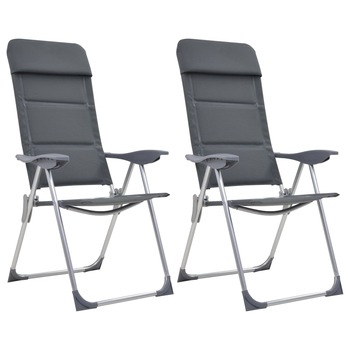 Set de 2 scaune pentru camping/pescuit, vidaXL, Textilena-aluminiu, 58 x 69 x 86-111 cm, Gri Set de 2 scaune pentru camping/pescuit, vidaXL, Textilena-aluminiu, 58 x 69 x 86-111 cm, Gri