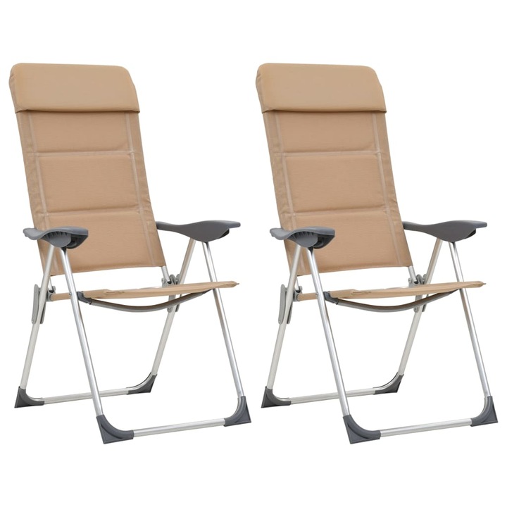 Set de 2 scaune pentru camping/pescuit, vidaXL, Textilena-aluminiu, 58 x 69 x 86-111 cm, Crem