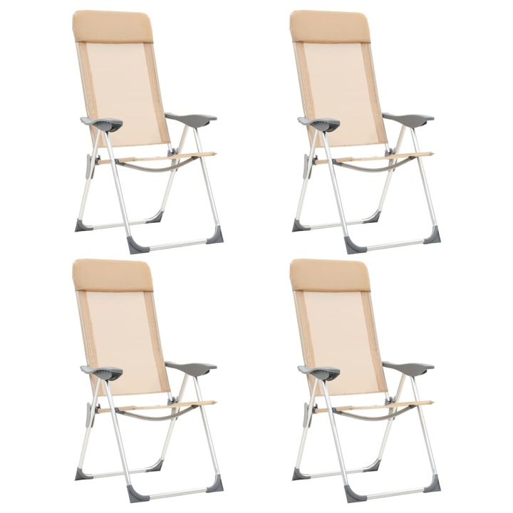 Set de 4 scaune pentru camping/pescuit, vidaXL, Textilena-aluminiu, 57 x 73,5 x 111 cm, Crem