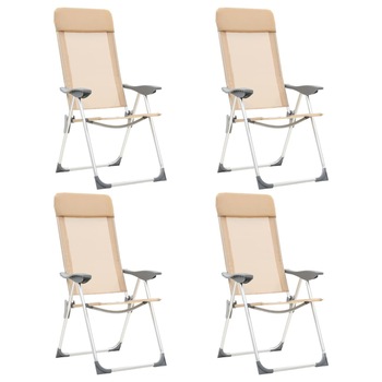 Set de 4 scaune pentru camping/pescuit, vidaXL, Textilena-aluminiu, 57 x 73,5 x 111 cm, Crem Set de 4 scaune pentru camping/pescuit, vidaXL, Textilena-aluminiu, 57 x 73,5 x 111 cm, Crem