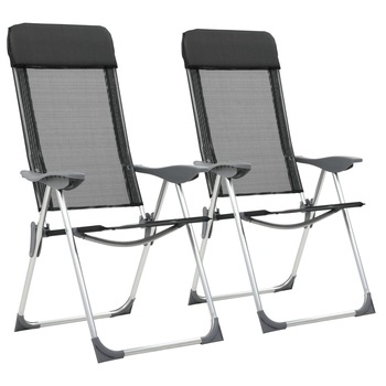 Set de 2 scaune pentru camping/pescuit, vidaXL, Textilena-aluminiu, 57 x 73,5 x 111 cm, Negru Set de 2 scaune pentru camping/pescuit, vidaXL, Textilena-aluminiu, 57 x 73,5 x 111 cm, Negru