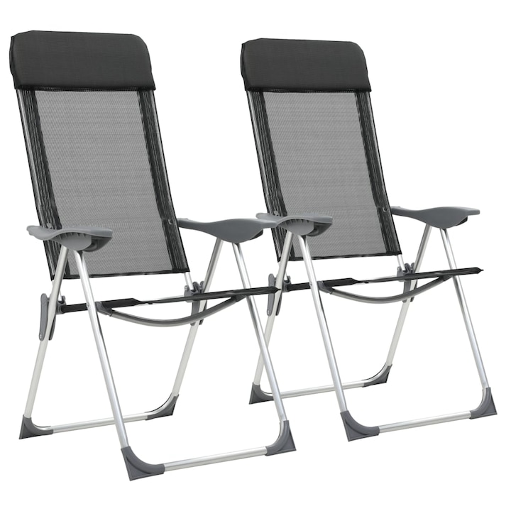 Сгъваеми къмпинг столове vidaXL, 2 бр, черни, алуминий, регулируем в 5 позиции