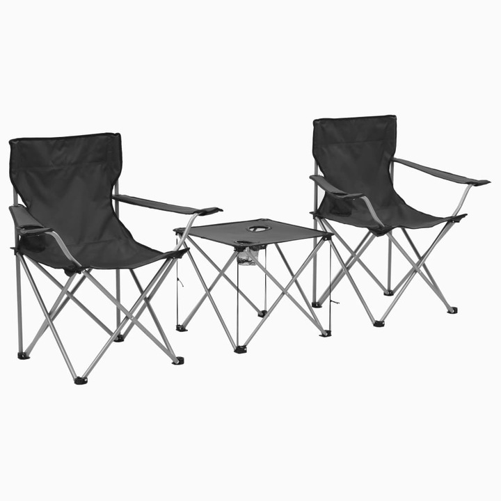 Set de 2 scaune de camping cu masa pliabila, vidaXL, Tesatura, 80 x 85 x 45 cm, Gri
