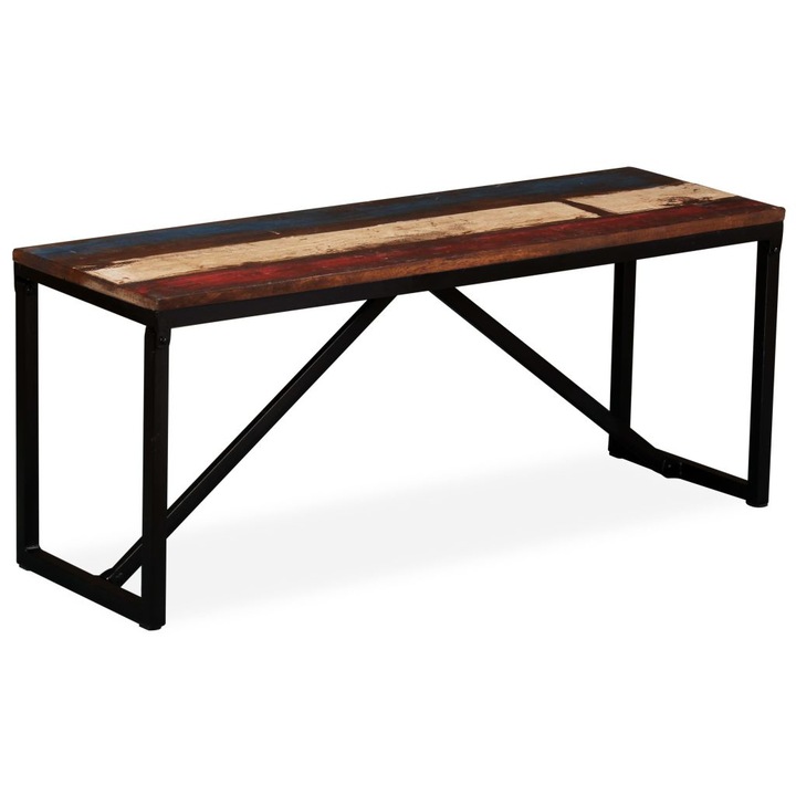 Пейка от регенерирано дърво масив vidaXL, 110x35x45 cм, стоманени крака
